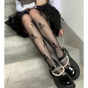 Skull and Crossbones Stockings XS-M Black Goth Cosplay Halloween Costume E Girl
